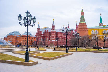 Moscow, Russia - April 10, 2022: Tourists on the red square before the State Historical Museum in Moscow, Russiaのeditorial素材