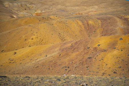 Yellow mountains in Kyzyl-Chin valley or Mars valley in Altai, Siberia, Russia.