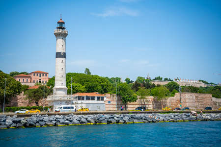 Istanbul, Turkey - May 29, 2022: Ahirkapi Lighthouse is a historical lighthouse still in use, view from Bosporus in Istanbul, Turkey.のeditorial素材