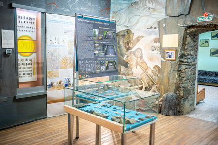Kemerovo, Russia - May 5, 2022: Exhibition in Museum of Archeology, Ethnography and Ecology of...