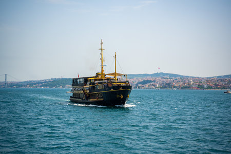 Istanbul, Turkey - May 28, 2022: View of the embankment, water and ships in the city of Istanbul on a summer day.のeditorial素材