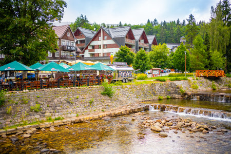Spindleruv Mlyn, Czech Republic - July 16, 2022: Architecture of small town Spindleruv Mlyn near the river Elbe in Czech Republicのeditorial素材