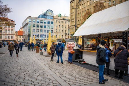 Prague, Czech Republic - November 28, 2022: Traditional Christmas Market at Vaclavske namesti or Wenceslas Square in Old Town of Prague, Czech Republic. High quality photoのeditorial素材