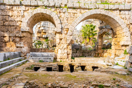 The ruins of the ancient city of Perge. Perge is an ancient Greek city on the southern Mediterranean coast of Turkey. High quality photoの写真素材