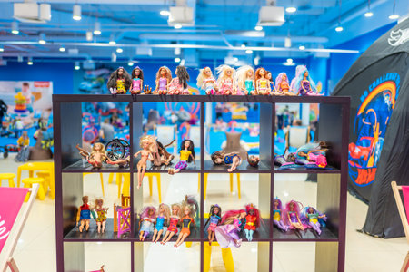 Prague, Czech Republic - April 27, 2023: Barbies in childrens playroom with Barbie toys and Hot Wheels in the Letnany shopping center in Prague, Czech Republic. High quality photoのeditorial素材