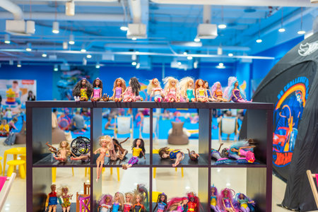 Prague, Czech Republic - April 27, 2023: Barbies in childrens playroom with Barbie toys and Hot Wheels in the Letnany shopping center in Prague, Czech Republic. High quality photoのeditorial素材
