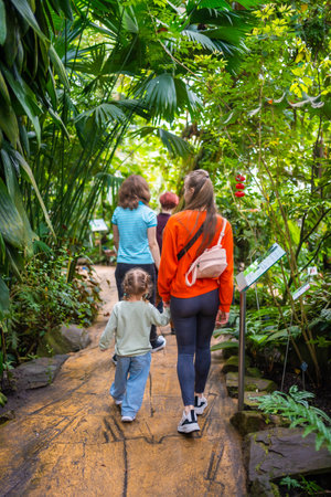 Prague, Czech republic - May 2, 2023: People in the giant greenhouse with tropic plants in Botanic Garden, Prague, Europe. High quality photoのeditorial素材