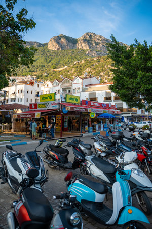 Kas, Turkey - June 7, 2023 : People on old street in the Kas Town. Kas Town is populer tourist attraction in Turkey. High quality photoのeditorial素材