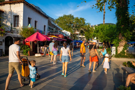 Kas, Turkey - June 7, 2023 : People on old street in the Kas Town. Kas Town is populer tourist attraction in Turkey. High quality photoのeditorial素材
