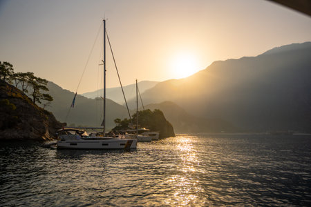 Mooring yachts near Oludeniz beach in the morning, Turkey. High quality photoの写真素材