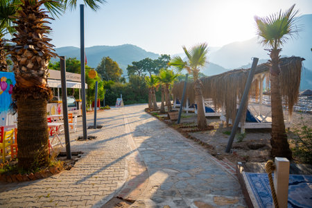 Oludeniz, Turkey - June 9, 2023: Oludeniz beach without people in the morning. High quality photoのeditorial素材