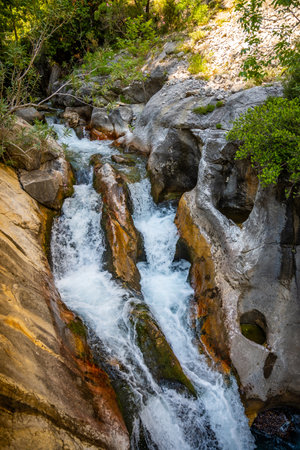 Sapadere canyon with cascades of waterfalls in the Taurus mountains near Alanya, Turkey. High quality photoの写真素材