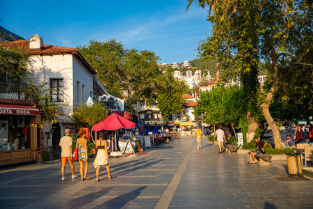Kas, Turkey - June 7, 2023 : People on old street in the Kas Town. Kas Town is populer tourist attraction in Turkey. High quality photoのeditorial素材