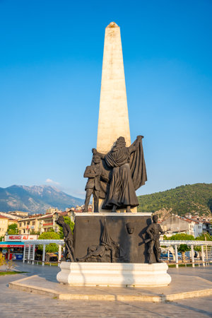 Fethiye, Turkey - June 9, 2023: Memorial monument for victim of terror on town square in Fethiye, Turkey. High quality photoのeditorial素材