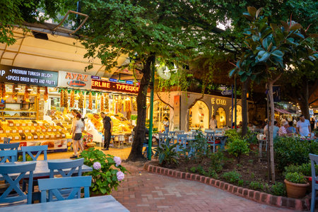 Fethiye, Turkey - June 9, 2023: Old town in Fethiye or Paspatur pedestrian street with small shops and restaurants, Turkey. High quality photoのeditorial素材