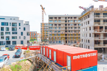 Prague, Czech republic - August 1, 2023: Big area under construction site with building machines,...