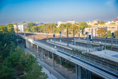 Berlin, Germany - September 25, 2023: Early morning view of Berlin railway of Central station,...