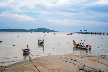 Rawai, Thailand - December 12, 2023: Fishing boats at Rawai beach after day work in Thailand. High quality photoのeditorial素材