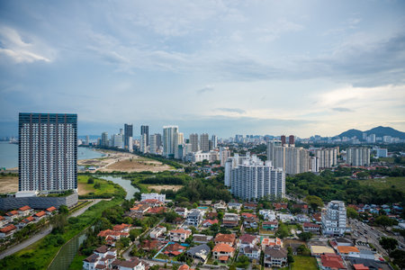 Georgetown city, Malaysia - December 17, 2023: Aerial view of architecture in Georgetown city, Penang, Malaysia. High quality photoのeditorial素材