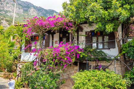 Kas, Turkey - May 12, 2024: Architecture in small old street in Kas town in Turkey . High quality photoのeditorial素材