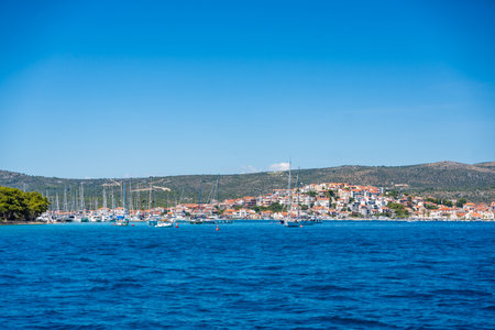 Rogoznica, Croatia - July 5, 2024: Rogoznica waterfront and marina at the Mediterranean Sea, vacation panorama traveling in Croatia. High quality photoのeditorial素材