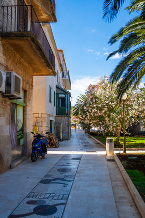 Vela Luka, Croatia - July 4, 2024: Street in Vela Luka town in Korcula island, Croatia. High quality photoのeditorial素材