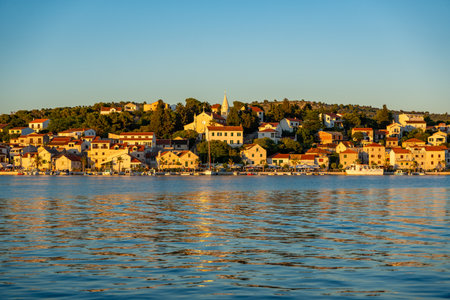 Panoramic wiew of Rogoznica town from blue Adriatic sea in Croatia. High quality photo