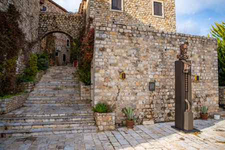 Statue of miguel cervantes in the old town of Ulcinj in montenegro. High quality photoの写真素材
