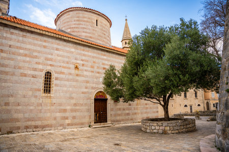 Saint Ivan and Holy Trinity churches of Montenegrin town Budva, Montenegro. High quality photoの写真素材