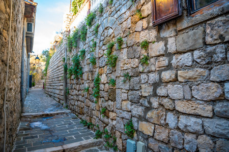 Narrow street in Ulcinj Old Town in Montenegro, the southernmost city at Montenegrin coast, Europe. High quality photoの写真素材
