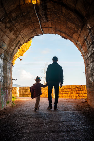Pedestrian tunnel through a rock or mountain near Petrovac town in winter time, Montenegro. High quality photoの写真素材