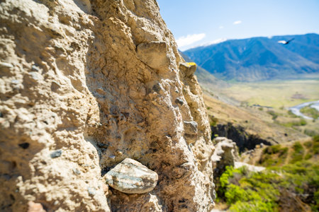 Close up of stone mushroom rock formation in Altai Russia Detailed texture of natural geological landmark. High quality photoの写真素材