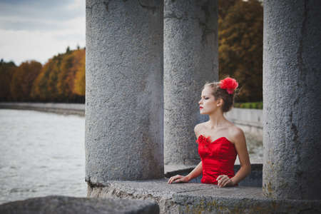 model in red dress