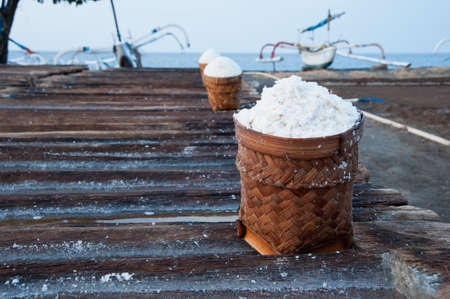 Sea-salt production using traditional method in Amed, Bali.の写真素材