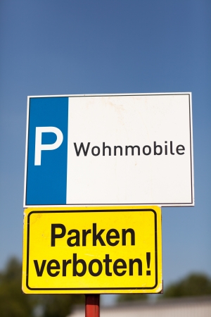 Sign showing parking for trailers and mobile homesの写真素材