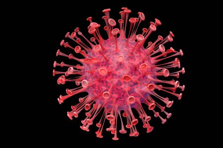 A round glowing virus illustration in 3D on a black background の写真素材