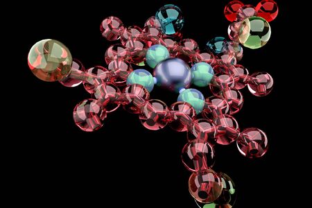 A glossy molecular structure on a black background の写真素材