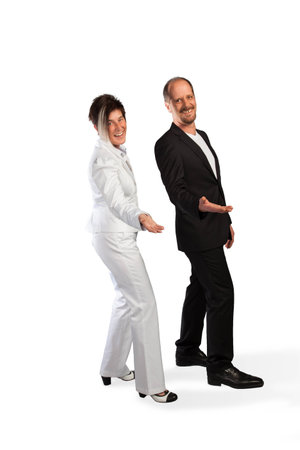 A happy Business Team are presenting themselves on a white background の写真素材