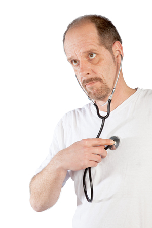 A Doctor is examining himself to protect his health の写真素材