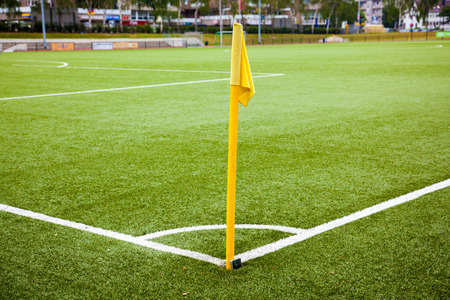 A soccer field viewed from the corner without peoples.の写真素材