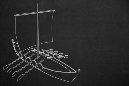 A chalk painting of a galley on a dark chalkboard.の写真素材