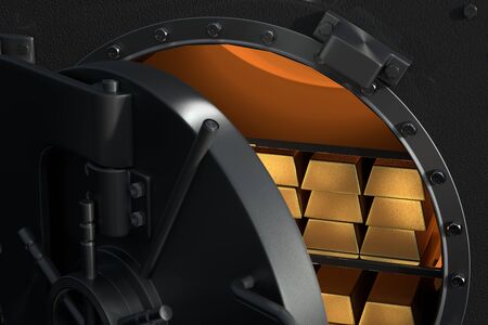 A 3D rendering from an open vault with gold bullionsの写真素材