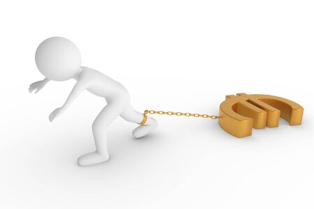 A 3D rendering from clay character with a golden anklet with a tightened heavy Euro Symbol.の写真素材