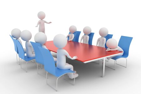 A 3D rendering from a goup of clay characters  in a meeting room where one participant is sleeping.の写真素材