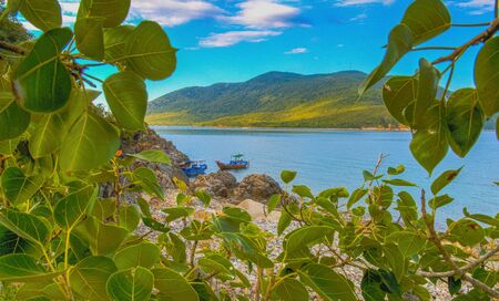 vietnam sea beach nature, outdoor vietnam. vietnam island landscape. Summer holidays at ocean beach. Travel vacation in vietnam beachの写真素材