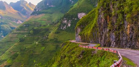 On Ma Du Leng pass, above Nho Que river in Dong Van highland, Vietnamの写真素材