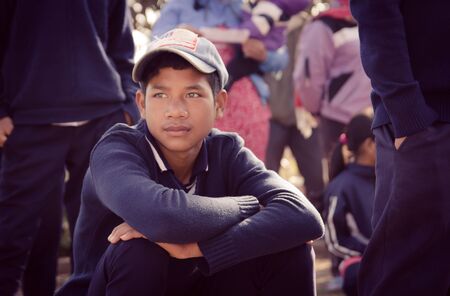 Lam Dong Province, Vietnam - January 24, 2015: The children's face before receiving gifts of ethnic minority children in the highlands. T?t c? gift for poor children come from a charity groupのeditorial素材