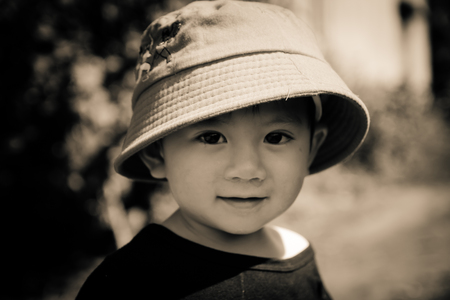 Lam Dong Province, Vietnam - January 24, 2015: The children's face before receiving gifts of ethnic minority children in the highlands. T?t c? gift for poor children come from a charity group.のeditorial素材