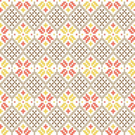 Ethnic ornaments pattern. Repeat pattern of yellow, red and brown colors.のイラスト素材