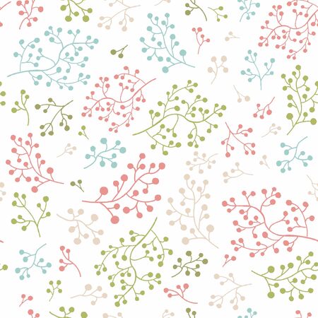 Ornamental plant pattern. Repeat pattern of cozy, fashionable, pastel colors.  Plants on white background.のイラスト素材